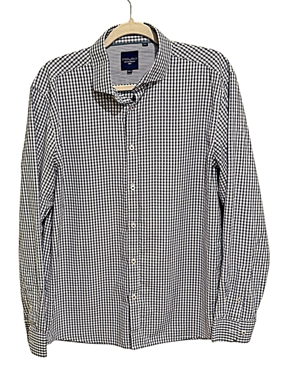 Steel and Jelly Navy and White Gingham Button-Up Shirt - Size 16.5